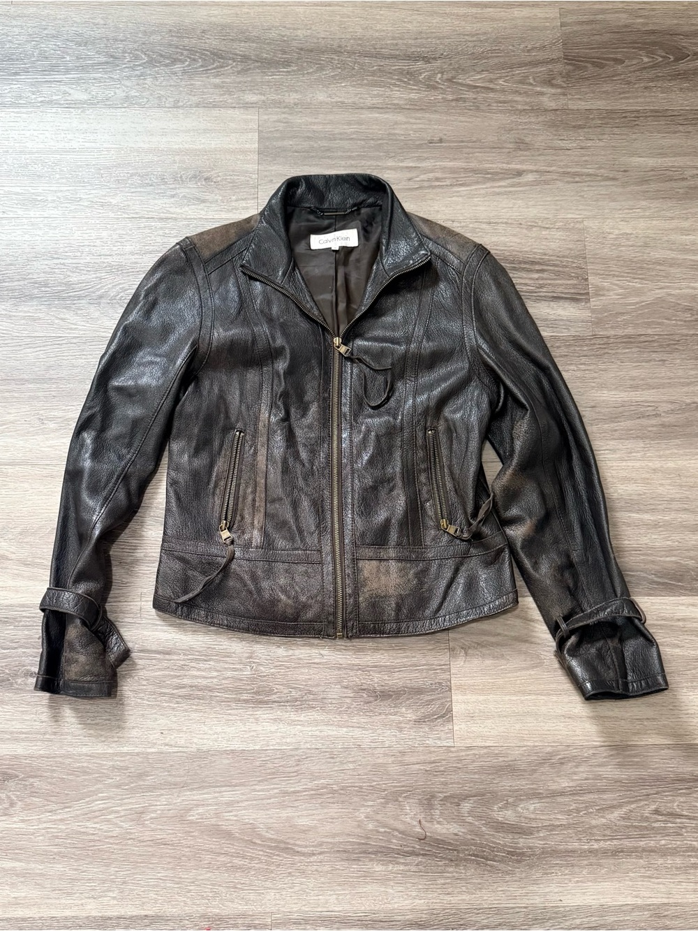 Calvin Klein Women's Brown Leather Zip Jacket